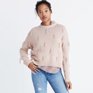 Madewell Tassel Pullover Sweater Crop Length Slouchy Long Sleeve Crew Neck M